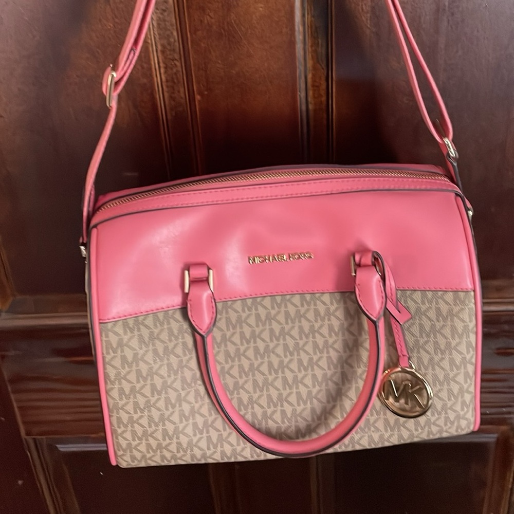 NWT, Michael Kors Pink and Tan Satchel with Structured Design